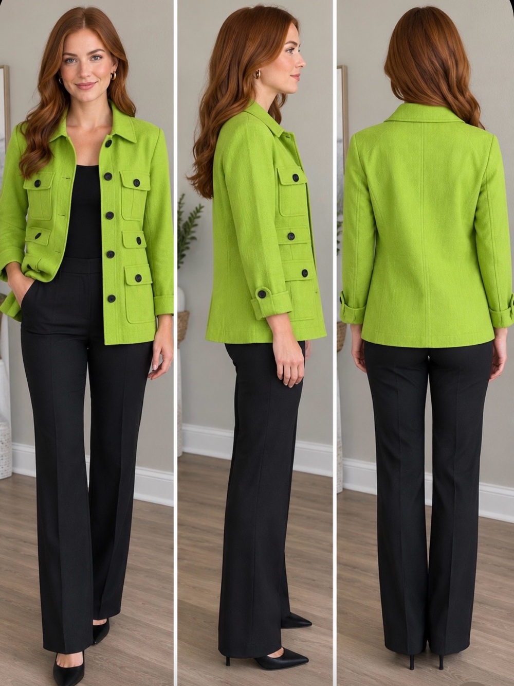 Michael Kors Lime Utility-Style Jacket Shoulder Pads Women’s Size 4